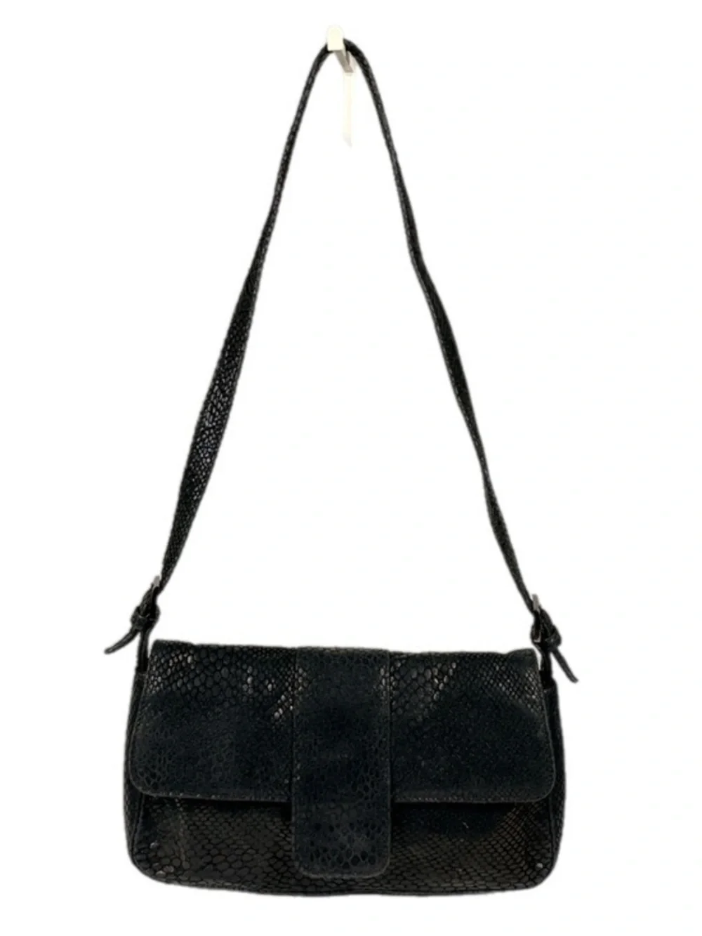 Studio Imports | Textured Black Shoulder Bag Flap Closure Snakeskin print